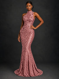 Sparkly Sequin High Neck Mermaid Prom Dress