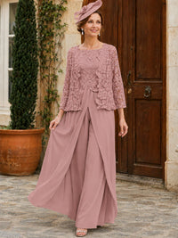 Elegant 3-Piece Chiffon Mother of the Bride Pantsuit with Floral Applique Jacket