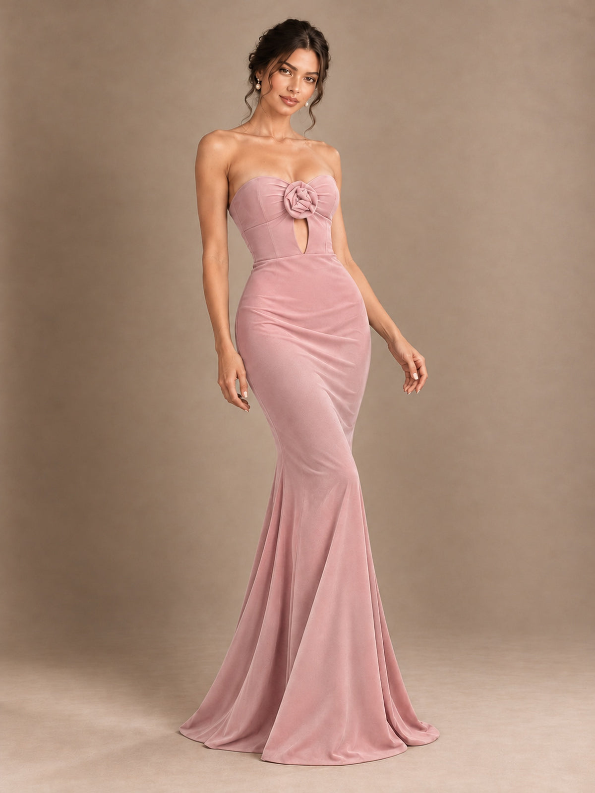 Emerald Green Strapless Mermaid Prom Dress with 3D Rose & Keyhole Cutout