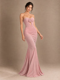 Emerald Green Strapless Mermaid Prom Dress with 3D Rose & Keyhole Cutout
