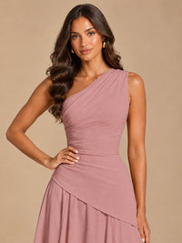 One Shoulder Prom Dress A-line Ruched Women Wedding Formal Gowns