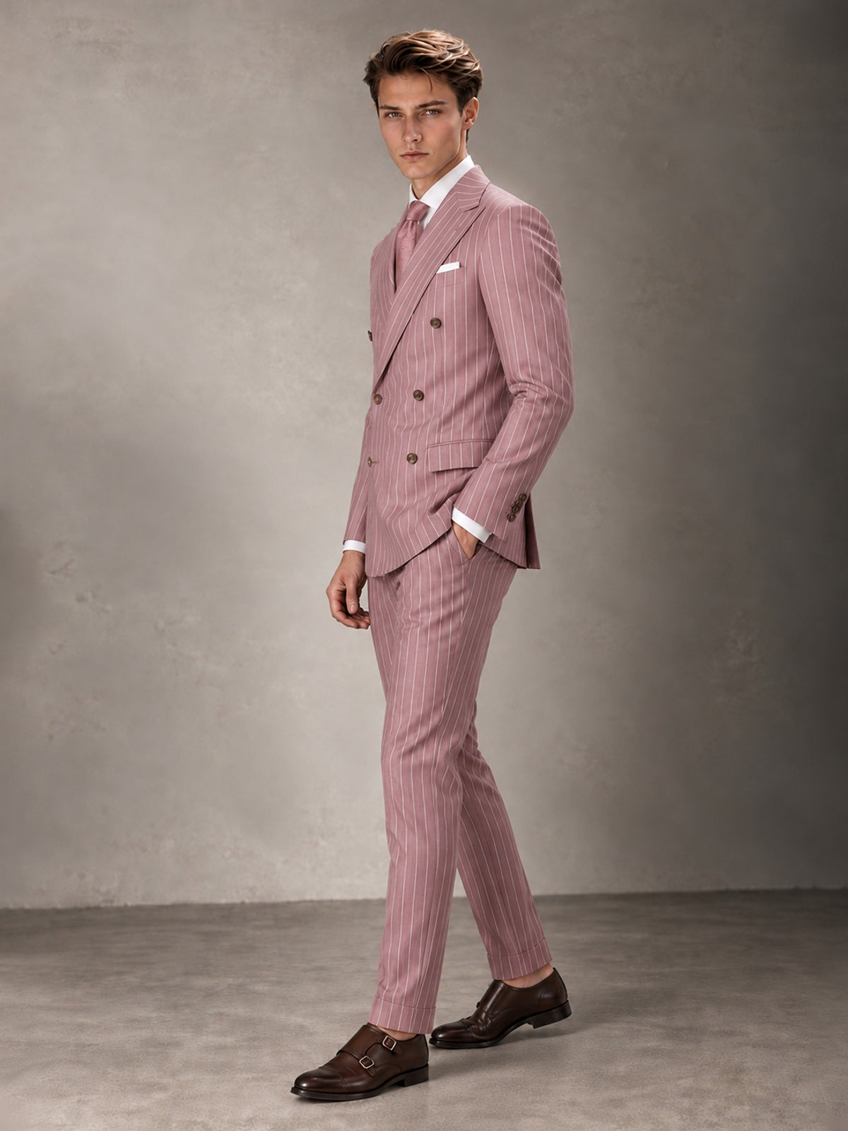Double Breasted Pinstripe Men's Suit 2 Piece (Jacket & Pants) for Wedding & Formal Prom