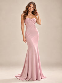 Light Blue Strapless Sweetheart Mermaid Prom Dress with Pleated Bodice