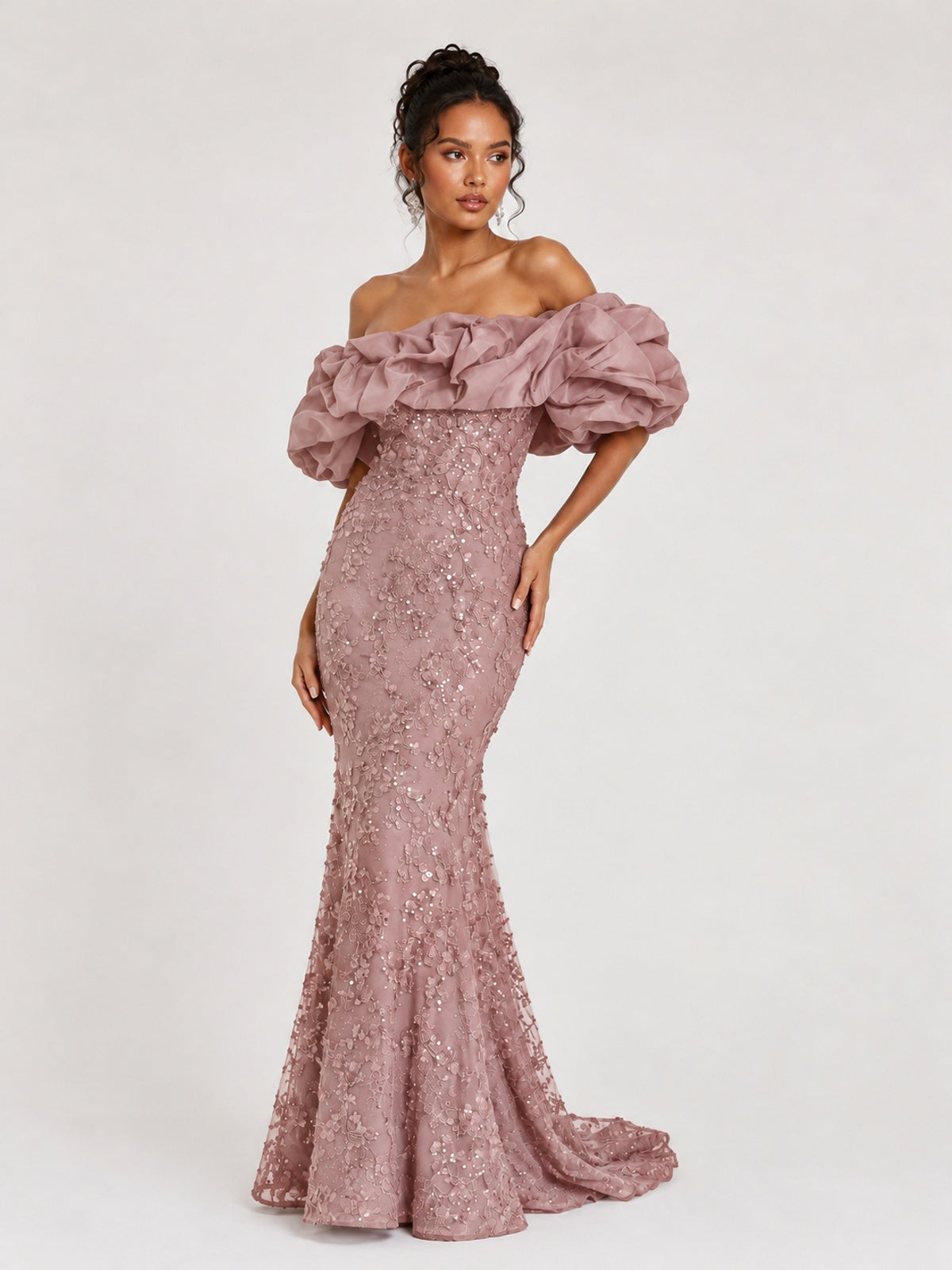 Sequin Off-Shoulder Ruffle Mermaid Prom Dress