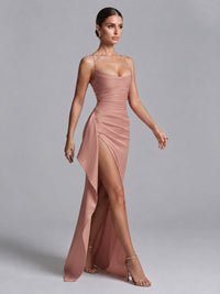 Square Neck Satin Long Prom Dress with Ruffles
