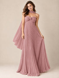 Sweetheart Neckline Pleated Prom Dress Strapless A-line Formal Dress with Flowy Scarf