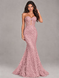 Strapless Corset Mermaid Prom Dress Lace Appliqué Formal Gown