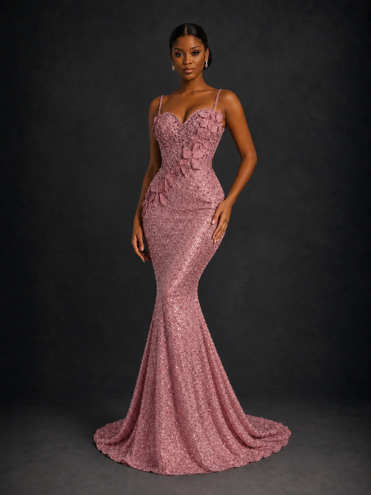 Sequin Mermaid Prom Dress with Floral Applique