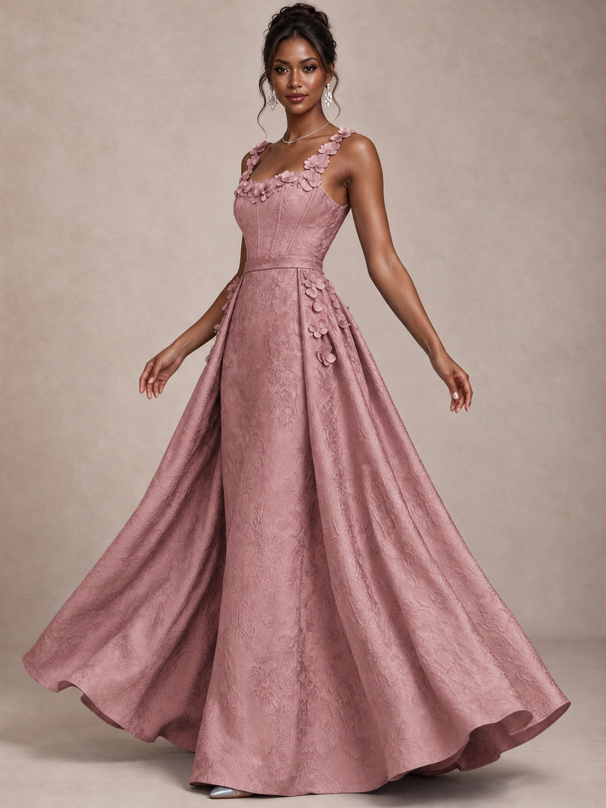 Light Blue 3D Floral Jacquard Prom Dress with Detachable Overskirt Corset Gown