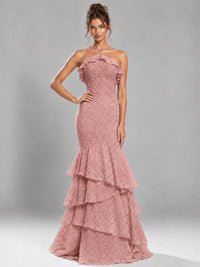 Halter Tiered Mermaid Prom Dress with Sparkly Lace
