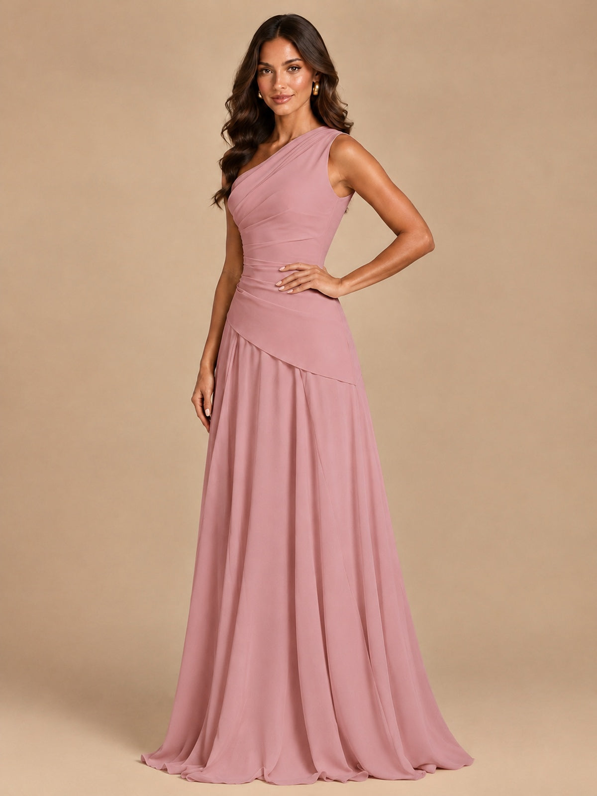 One Shoulder Prom Dress A-line Ruched Women Wedding Formal Gowns