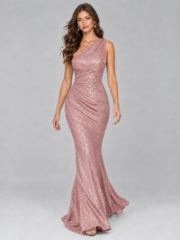 Sequin Mermaid One Shoulder Prom Dress Long formal Gown