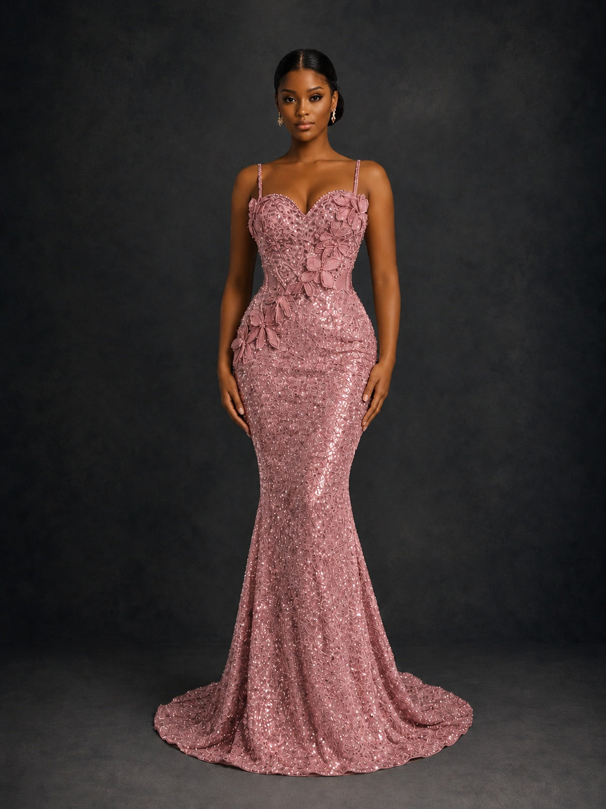 Sequin Mermaid Prom Dress with Floral Applique