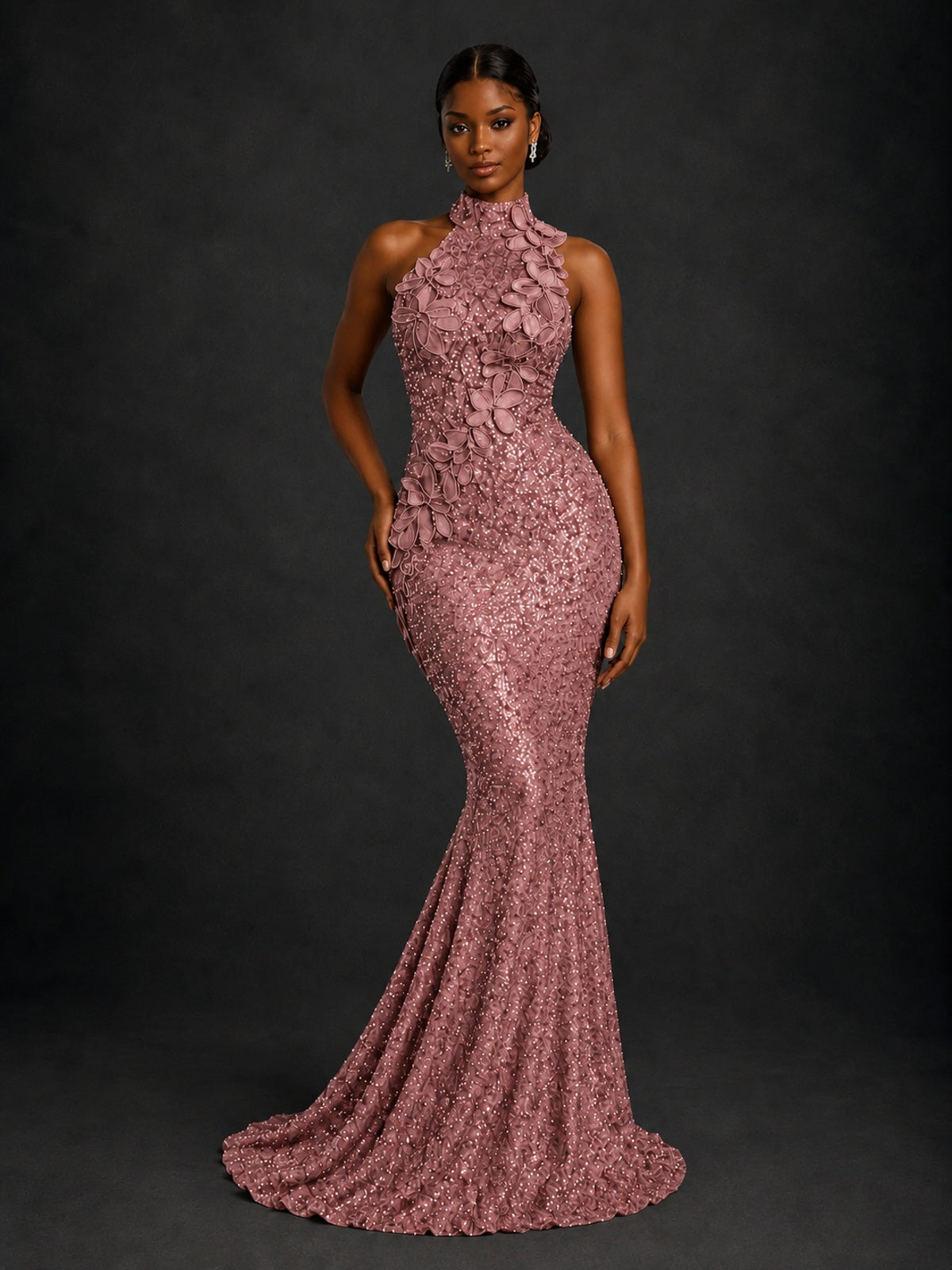 Sparkly Sequin High Neck Mermaid Prom Dress