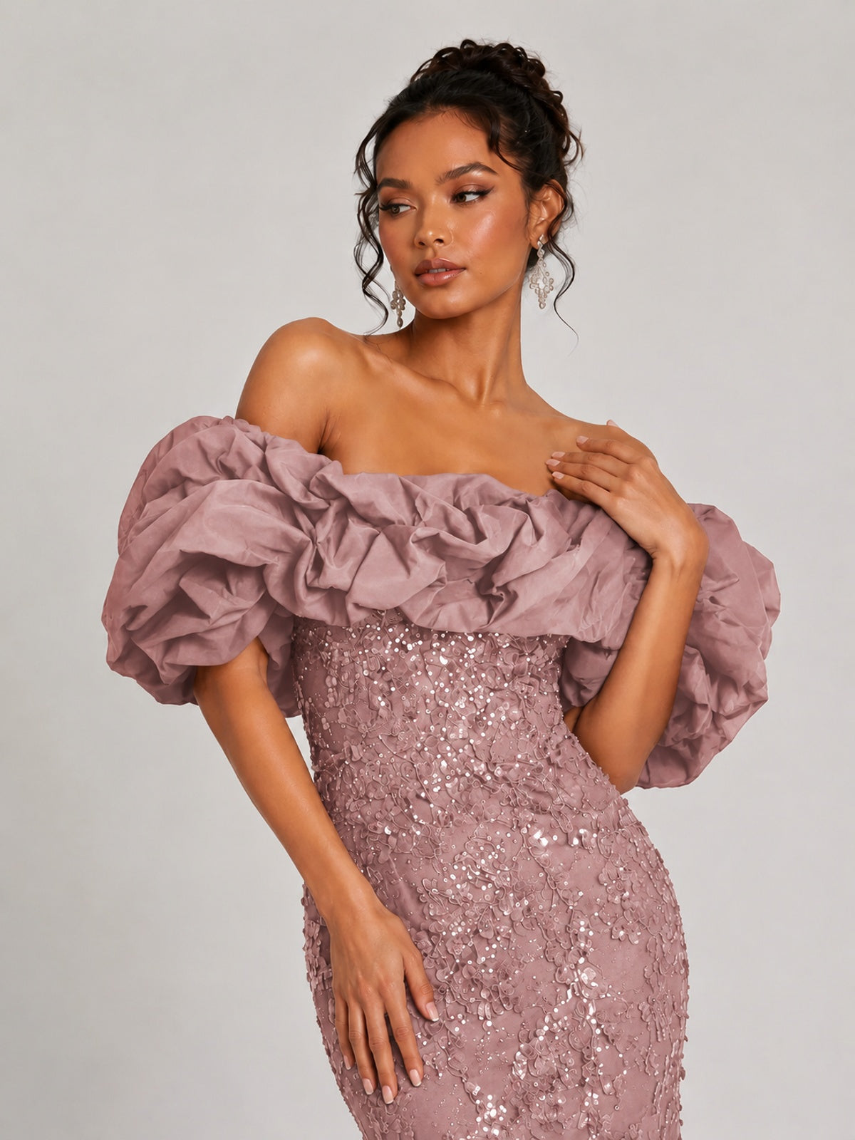Sequin Off-Shoulder Ruffle Mermaid Prom Dress