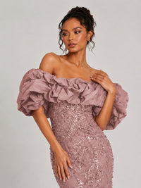 Sequin Off-Shoulder Ruffle Mermaid Prom Dress
