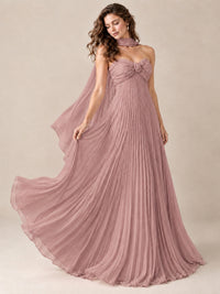 Sweetheart Neckline Pleated Prom Dress Strapless A-line Formal Dress with Flowy Scarf