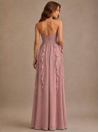 Srapless Sweetheart Chiffon Prom Dress Ruffle Formal Evening Gown