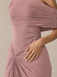 Elegant Draped Off Shoulder Ruched Mermaid Chiffon Formal Evening Gown