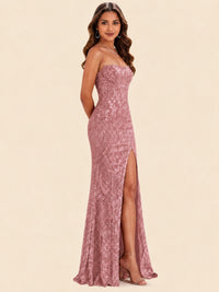 Sequin Lace Appliques Mermaid Prom Dress Spaghetti Strap Formal Gowns with Slit