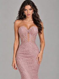 Strapless Corset Mermaid Prom Dress Lace Appliqué Formal Gown