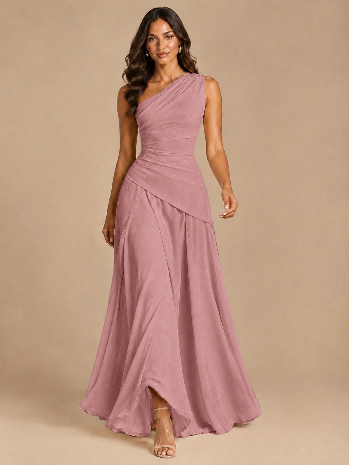 One Shoulder Prom Dress A-line Ruched Women Wedding Formal Gowns
