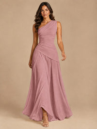 One Shoulder Prom Dress A-line Ruched Women Wedding Formal Gowns