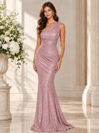 Sequin Mermaid One Shoulder Prom Dress Long formal Gown