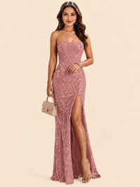 Sequin Lace Appliques Mermaid Prom Dress Spaghetti Strap Formal Gowns with Slit