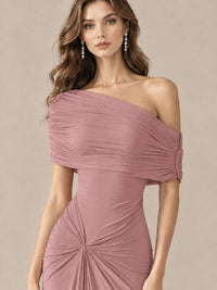 Elegant Draped Off Shoulder Ruched Mermaid Chiffon Formal Evening Gown
