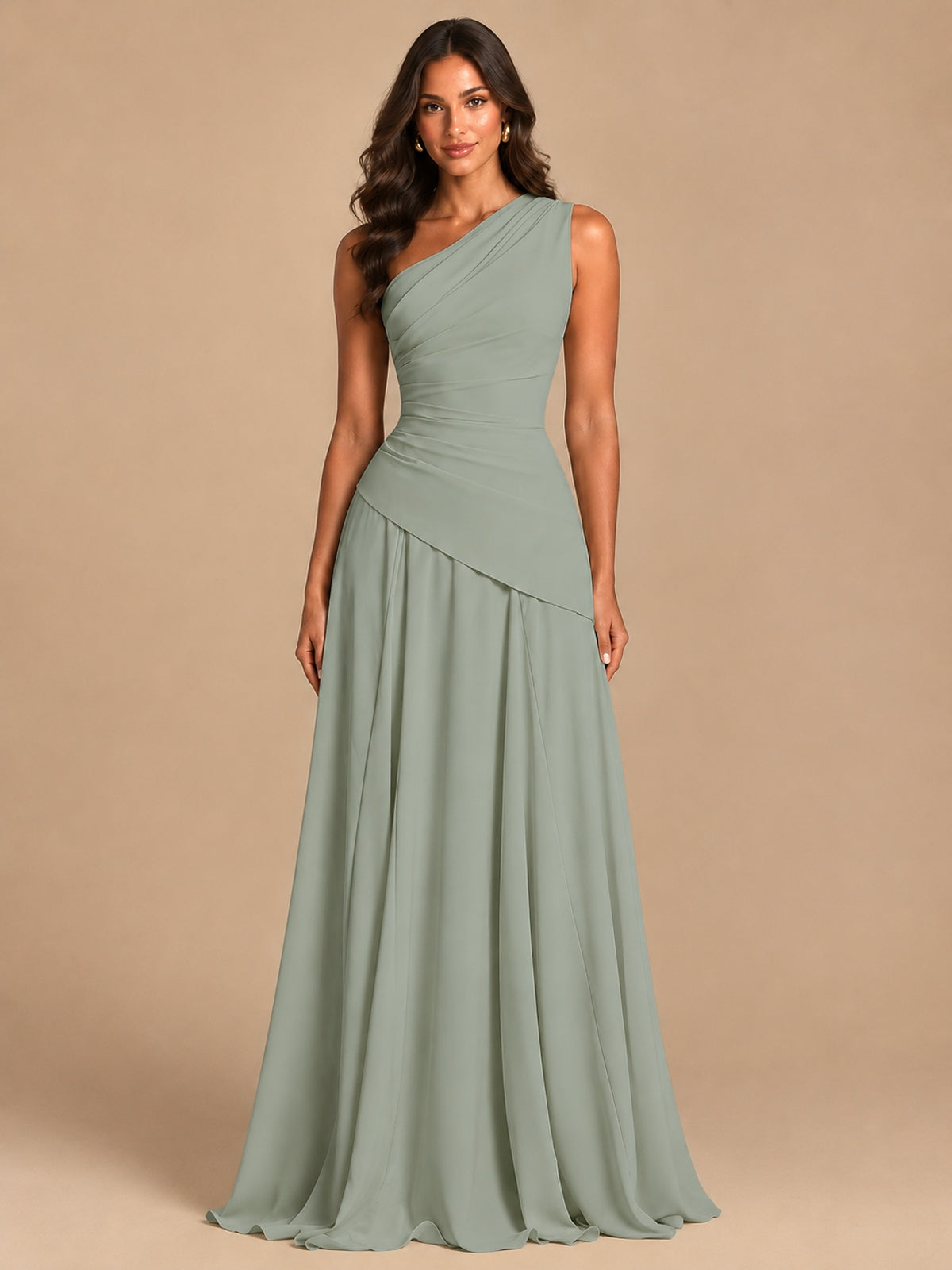 One Shoulder Prom Dress A-line Ruched Women Wedding Formal Gowns