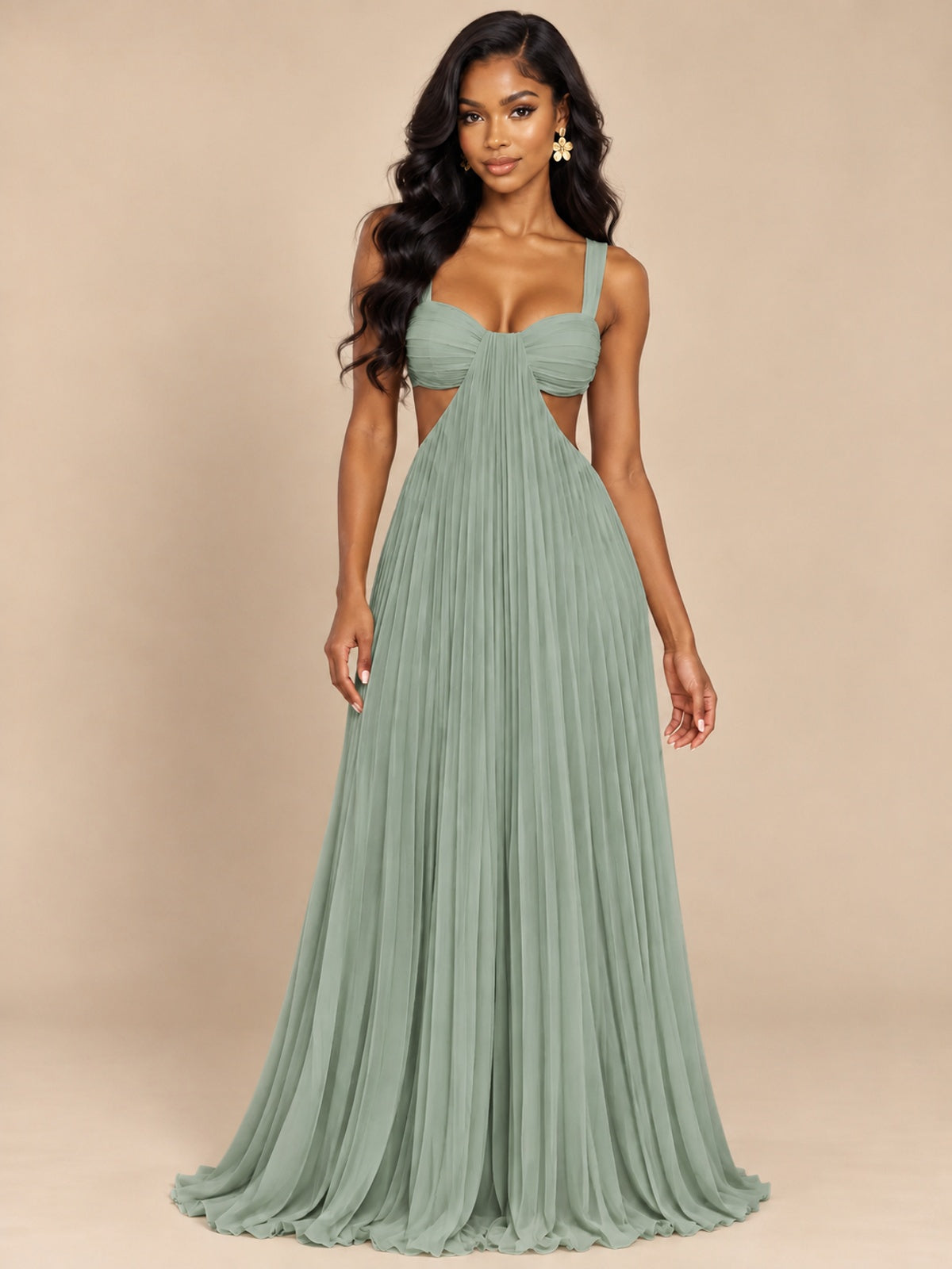 Butter Yellow Pleated Cutout Maxi Dress