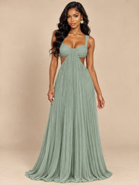 Butter Yellow Pleated Cutout Maxi Dress