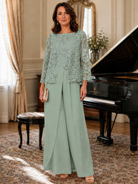 Elegant 3-Piece Chiffon Mother of the Bride Pantsuit with Floral Applique Jacket