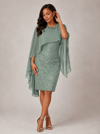 Floral Sheath Mother of the Bride Dress with Cape Overlay
