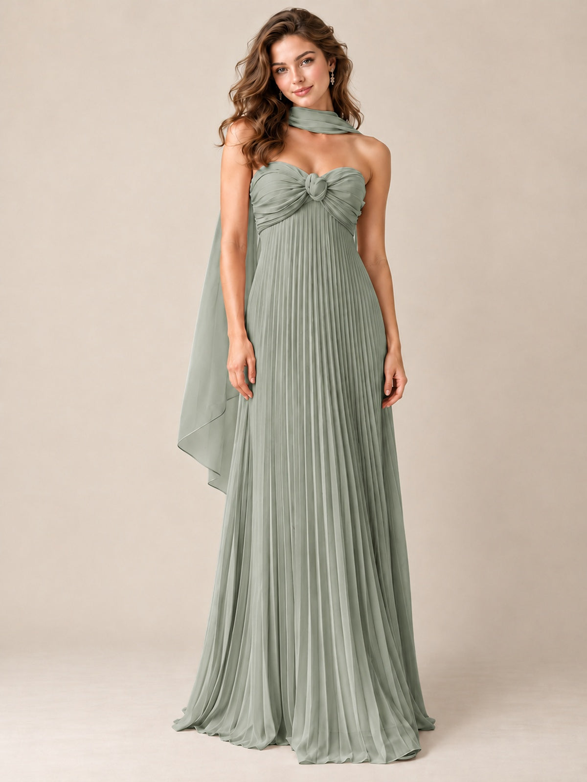 Sweetheart Neckline Pleated Prom Dress Strapless A-line Formal Dress with Flowy Scarf