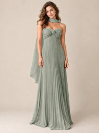 Sweetheart Neckline Pleated Prom Dress Strapless A-line Formal Dress with Flowy Scarf