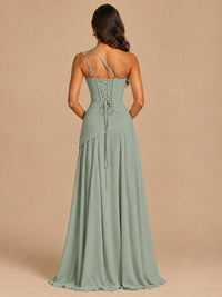 One Shoulder Prom Dress A-line Ruched Women Wedding Formal Gowns