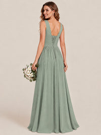 A-line Sleeveless Rucehd Chiffon Bridesmaid Dress with High Slit