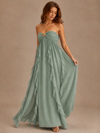 Srapless Sweetheart Chiffon Prom Dress Ruffle Formal Evening Gown