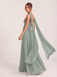 Strapless Ruched Chiffon Long Prom Dress with Scarf