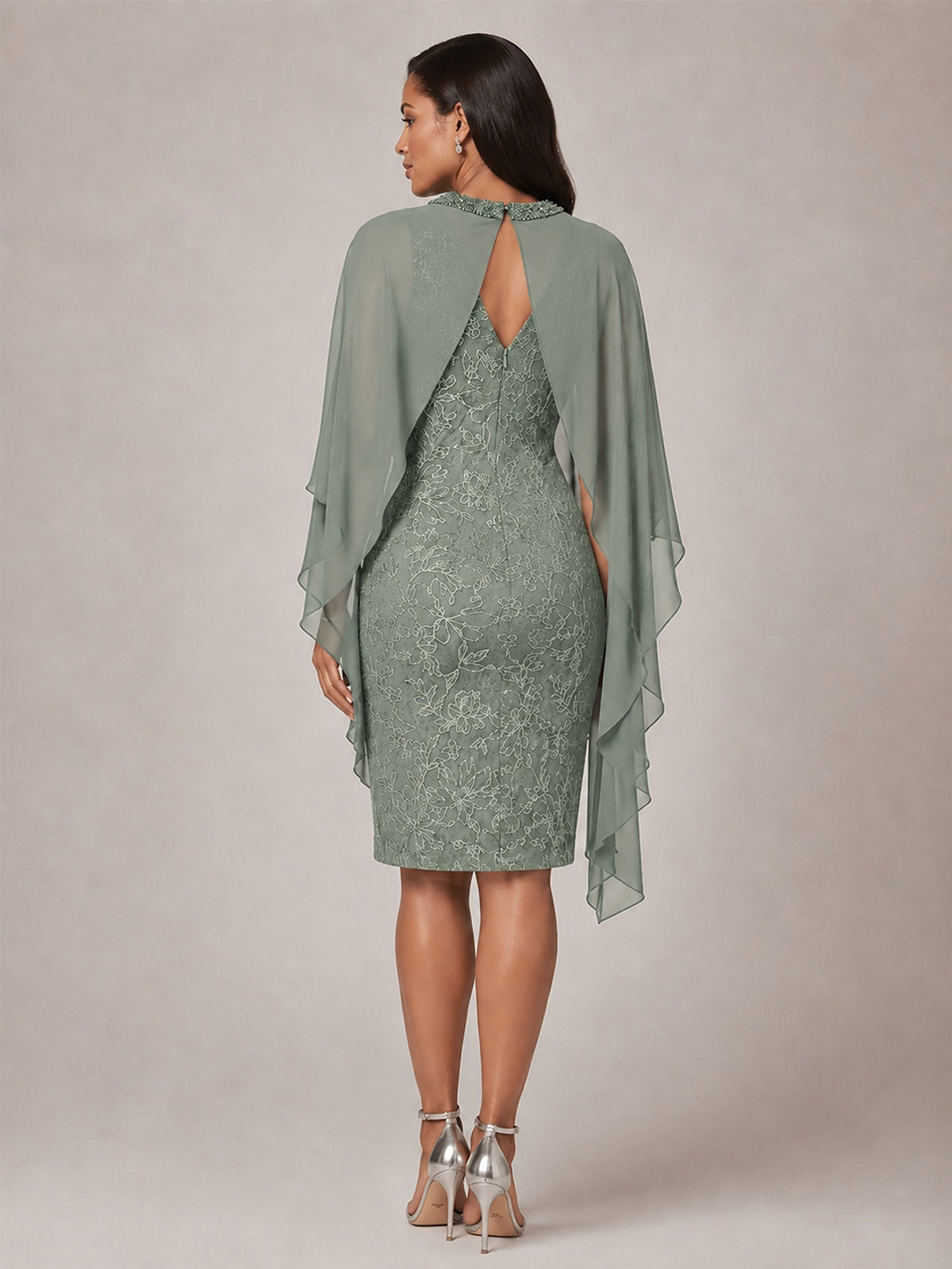 Floral Sheath Mother of the Bride Dress with Cape Overlay