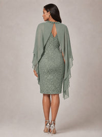 Floral Sheath Mother of the Bride Dress with Cape Overlay