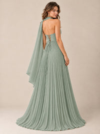 Sweetheart Neckline Pleated Prom Dress Strapless A-line Formal Dress with Flowy Scarf
