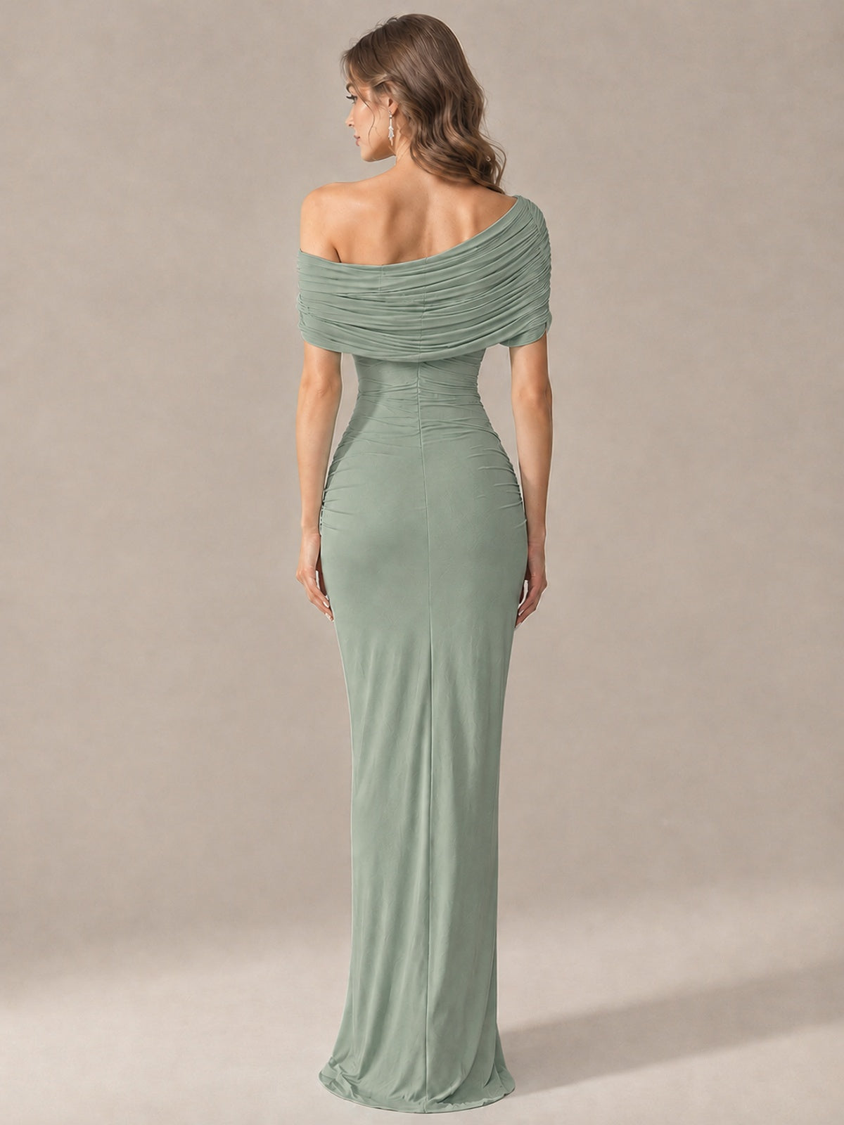 Elegant Draped Off Shoulder Ruched Mermaid Chiffon Formal Evening Gown