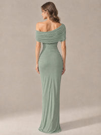 Elegant Draped Off Shoulder Ruched Mermaid Chiffon Formal Evening Gown