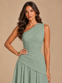 One Shoulder Prom Dress A-line Ruched Women Wedding Formal Gowns