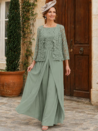 Elegant 3-Piece Chiffon Mother of the Bride Pantsuit with Floral Applique Jacket