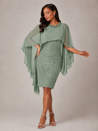 Floral Sheath Mother of the Bride Dress with Cape Overlay