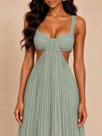 Butter Yellow Pleated Cutout Maxi Dress